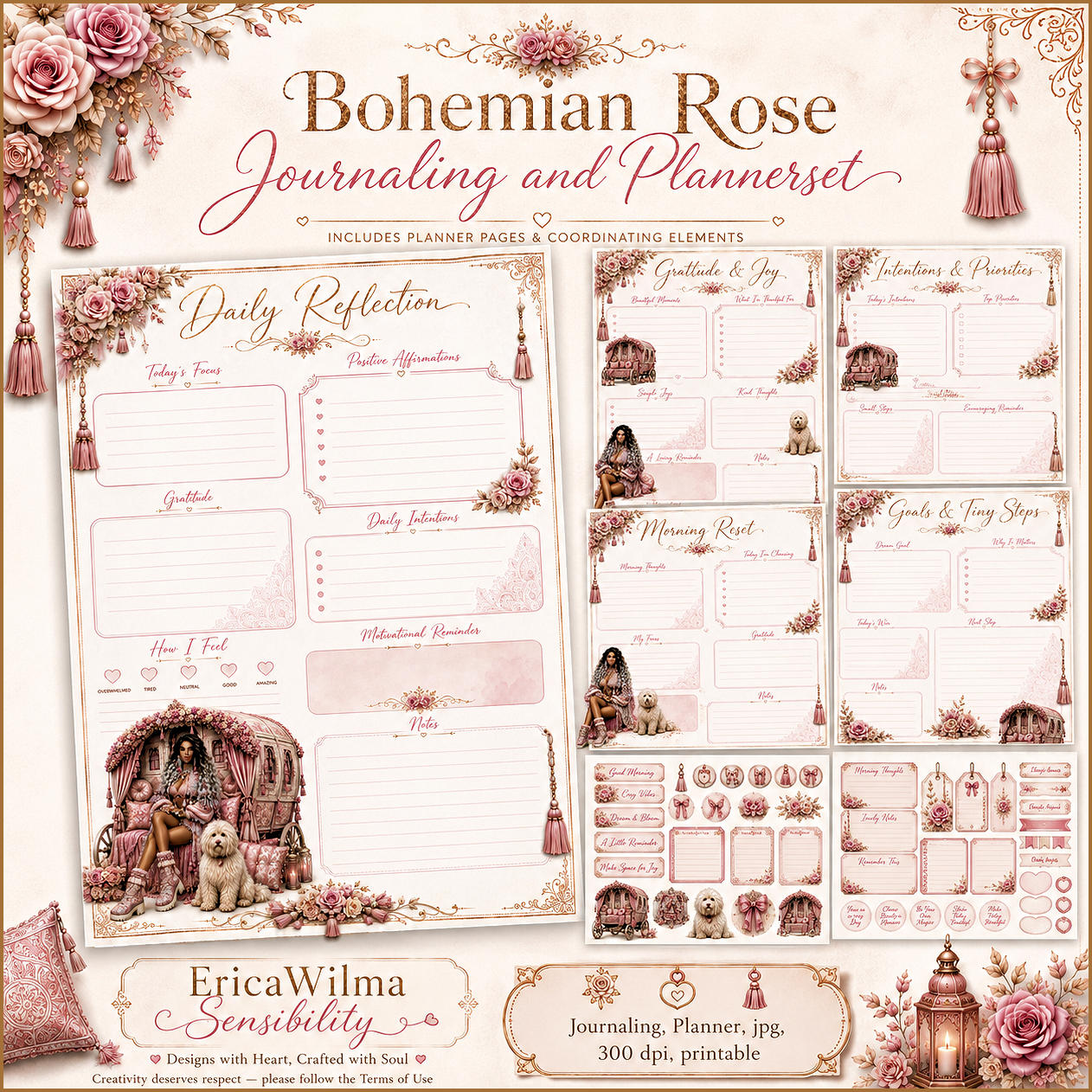 (image for) EW AI Journaling Plannerset Bohemian Rose 2026